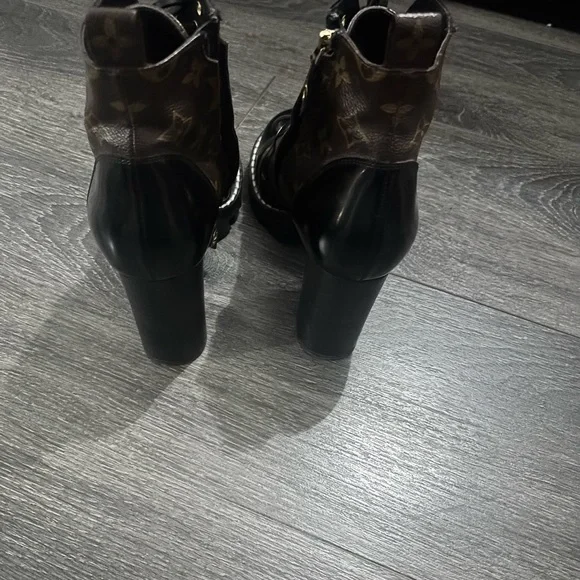 Louis Vuitton Monogram Black and Brown Lace-Up Boots - Picture 3 of 3